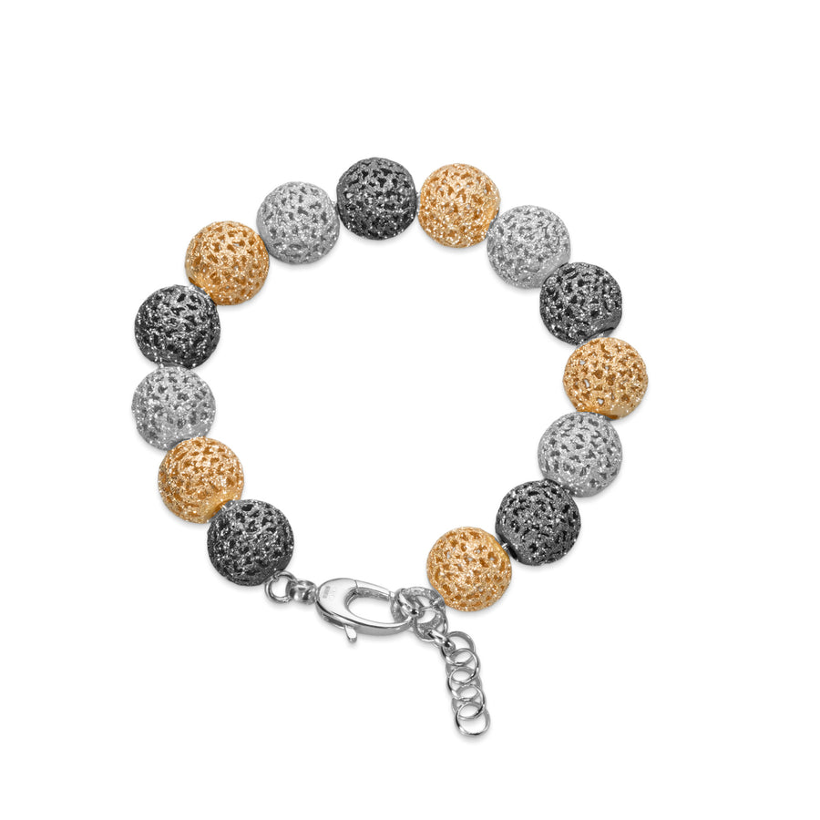 Briella Collection | Stardust Spheres Tri-Tone Sterling Silver Bracelet