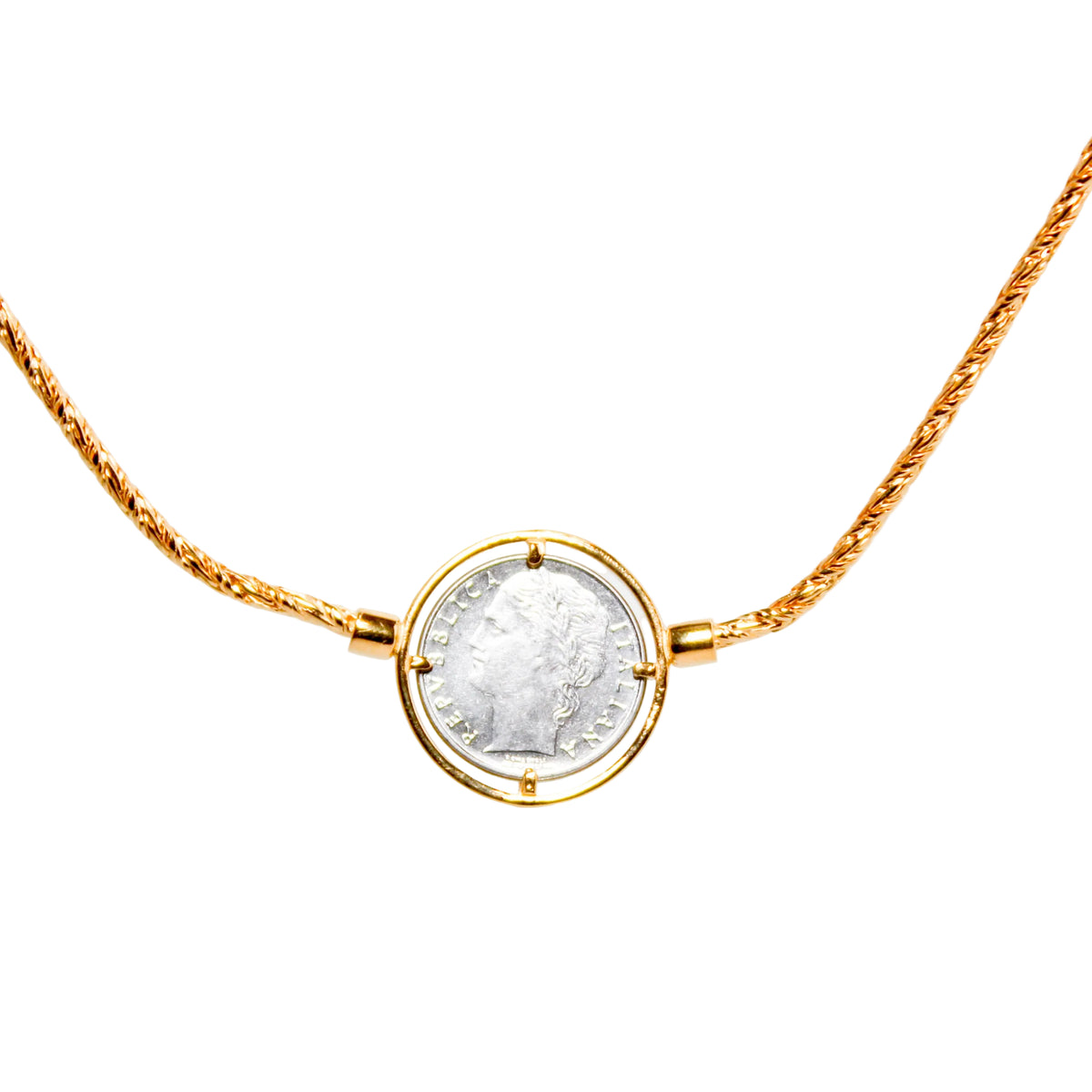 Yellow gold Vittoria lira coin necklace
