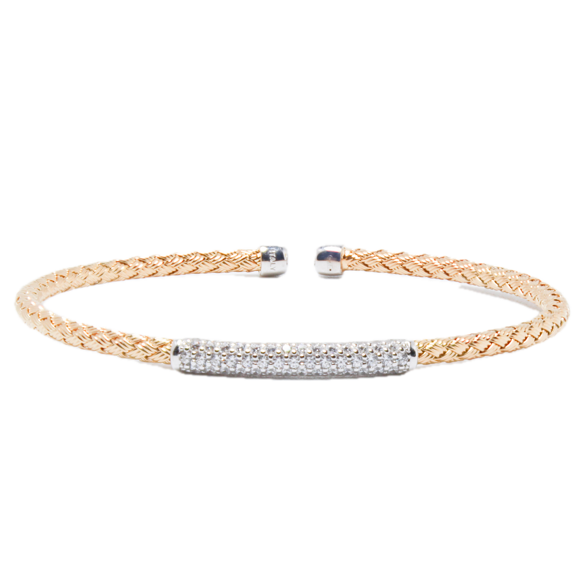 Anna Bella woven mesh bracelet in 18k yellow gold and platinum rhodium with cubic zirconia (CZ) stones